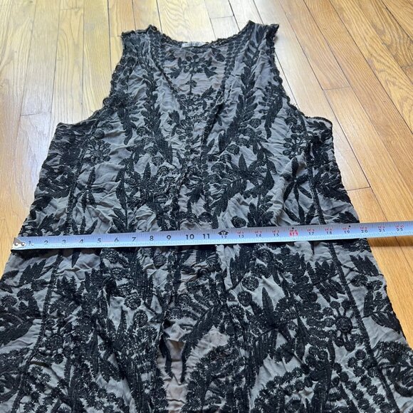 Origami by Viven Gray Black Lace Sleeveless Open Front Duster Cardigan Vest - Picture 10 of 11